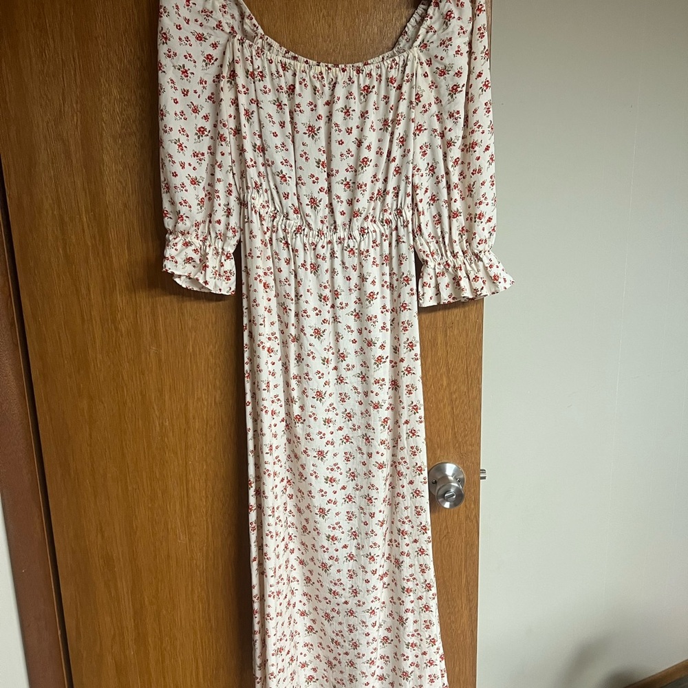 Reformation Cream and Red Floral Long Sleeve Dress